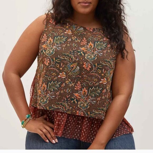 Anthropology, Eva Franco, Jacquard, tull brown with orange leaves, nwt - Picture 4 of 9